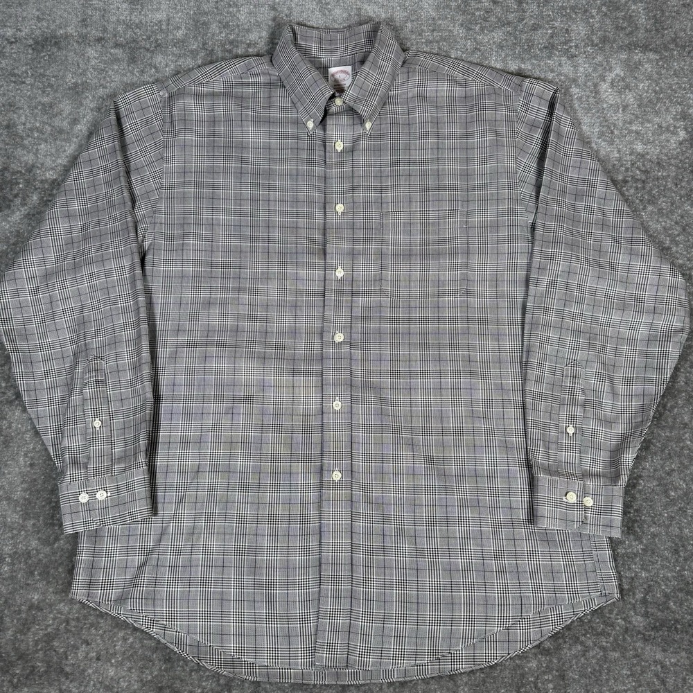Brooks Brothers Shirt Men's L‎ Black Plaid Long Sleeve Button Up Madison Supima